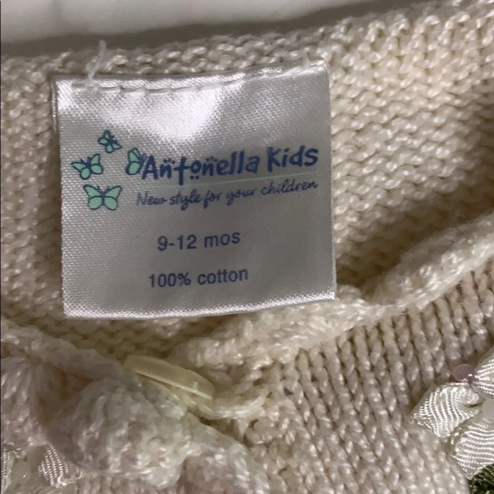 Antonella kids Ivory Knit Flower Tea Time cardigan sweater 9-12 months girls